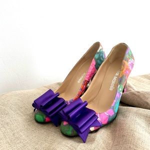 Olivia Morris Floral Pattern Satin Pumps Size 37 1/2